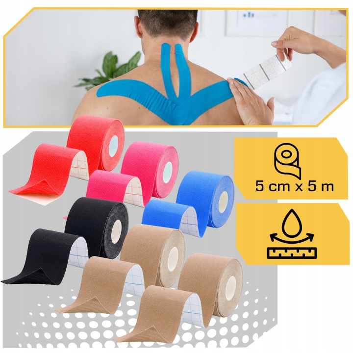 6x TAŚMA KINEZJOLOGICZNA TEJPY KINESIO KINESIOTAPING 5cmx5m TAPE Kod producenta Taśmy do tejpingu tapingu zestaw komplet